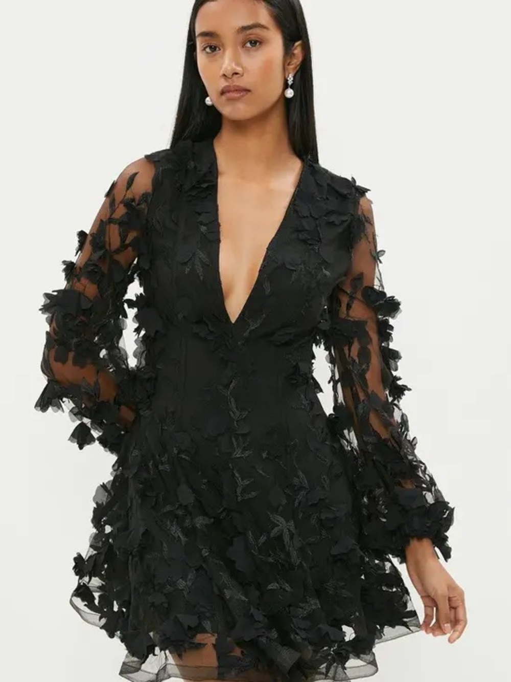 Coast Black Mini Dress In 3D Floral Applique size US 14